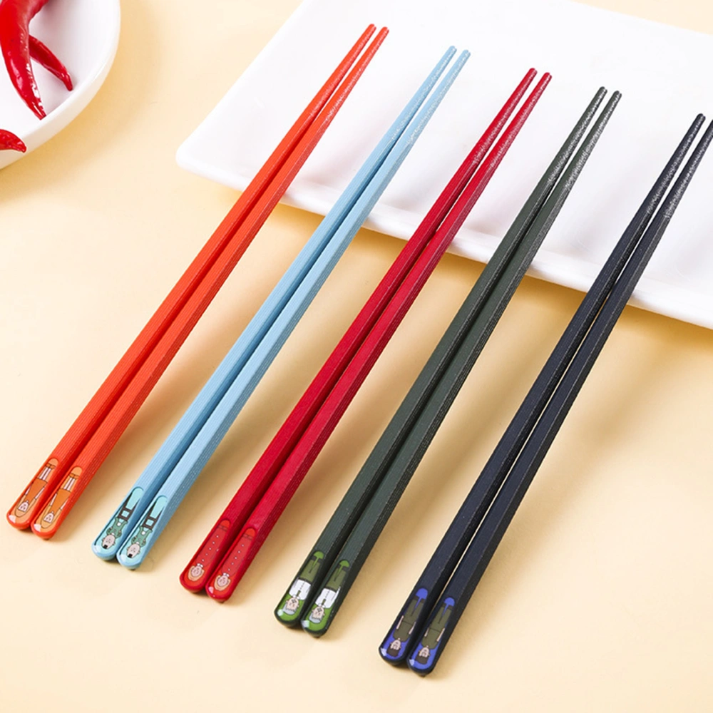 5 Pairs Chopsticks Anti-bacterial Graphic Design Family Member Prints Chinese Chopsticks for School