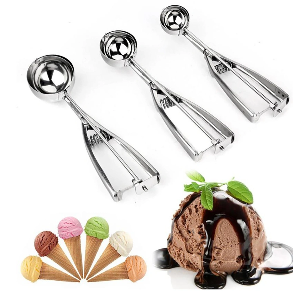 3Pcs/Set Ice Cream Scoop Rustproof Non-stick Stainless Steel Baking Cookie Dough Tablespoon Kitchen Tool 