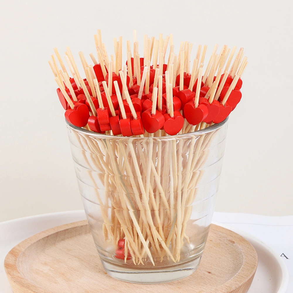 100Pcs Disposable Dessert Picks Heart Pattern Bamboo Barbeque Snacks Buffet Picks for Indoor