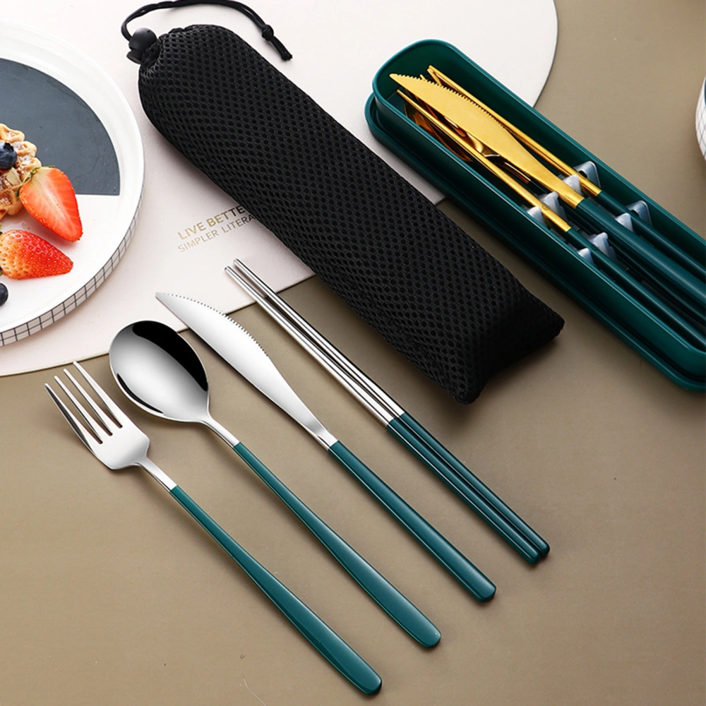 1 Set Tableware Set Food Grade Rust-proof Heat-Resistant Mirror Polish Grip Comfortable Dinning Stainless Steel Chopstick Cutter Spoon Fork Kitchen Dinnerware Set for Home