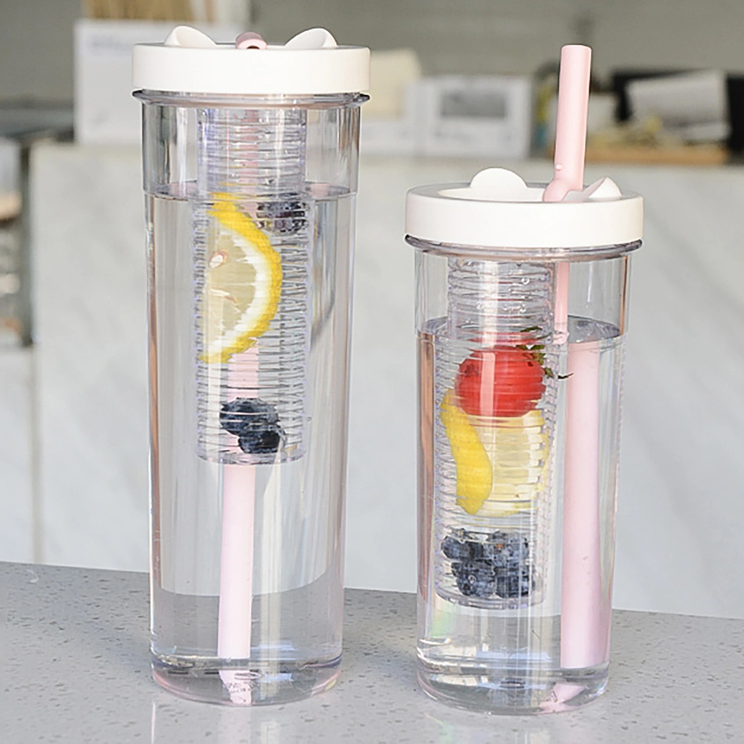 670/800ml Water Cup Large Capacity Fruits Filter Plastic Summer Portable Water Bottle with Straw for Home