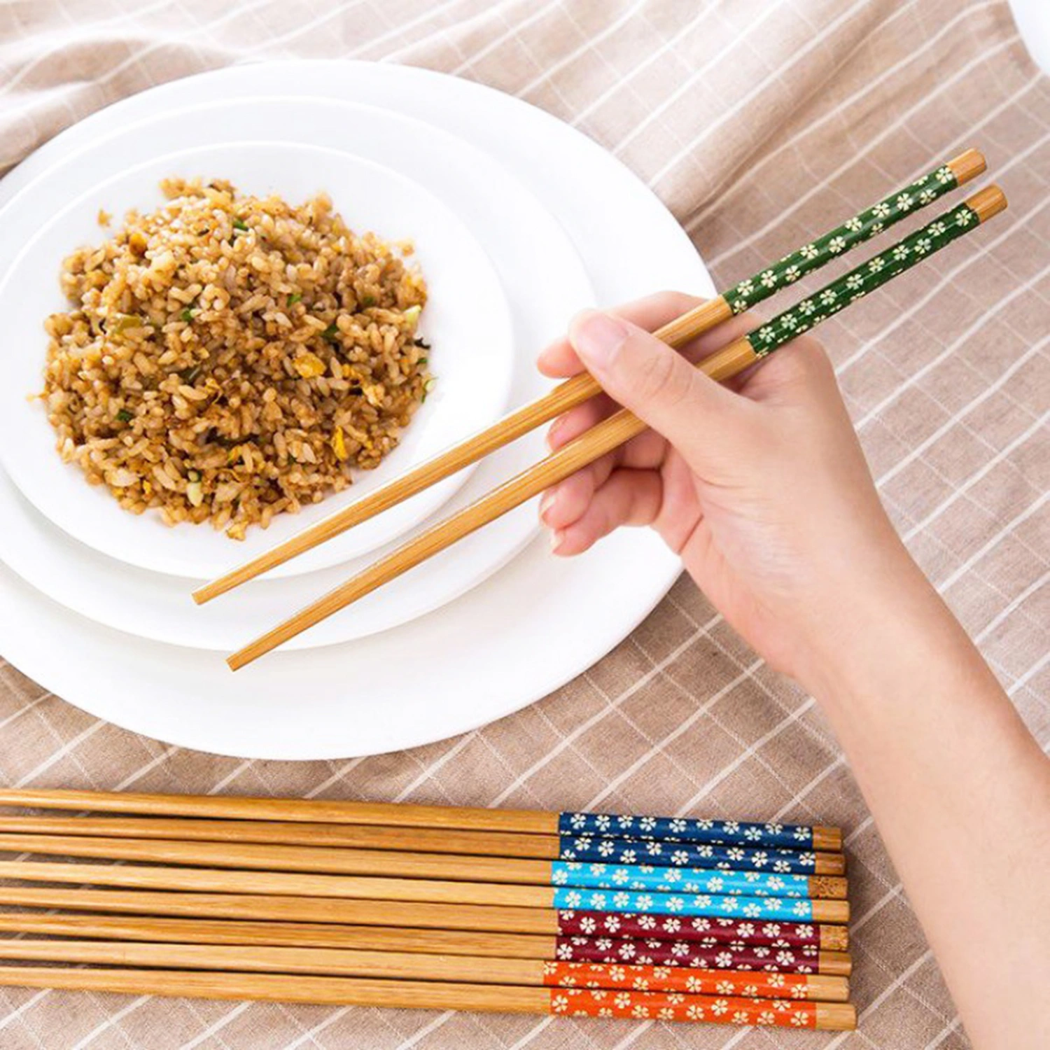 5 Pairs Food Chopsticks Environmental Friendly Convenient Lightweight Japanese Style Floral Wood Noodles Chopsticks for Hotel