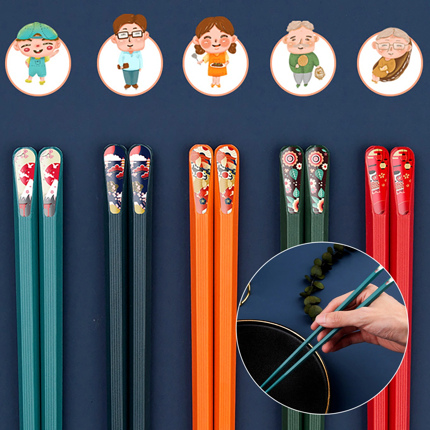 5 Pairs Alloy Chopsticks High Temperature Resistant Non-slip Burr-free Food Grade Comfortable Grip Training Japanese Style Chop Sticks for Family