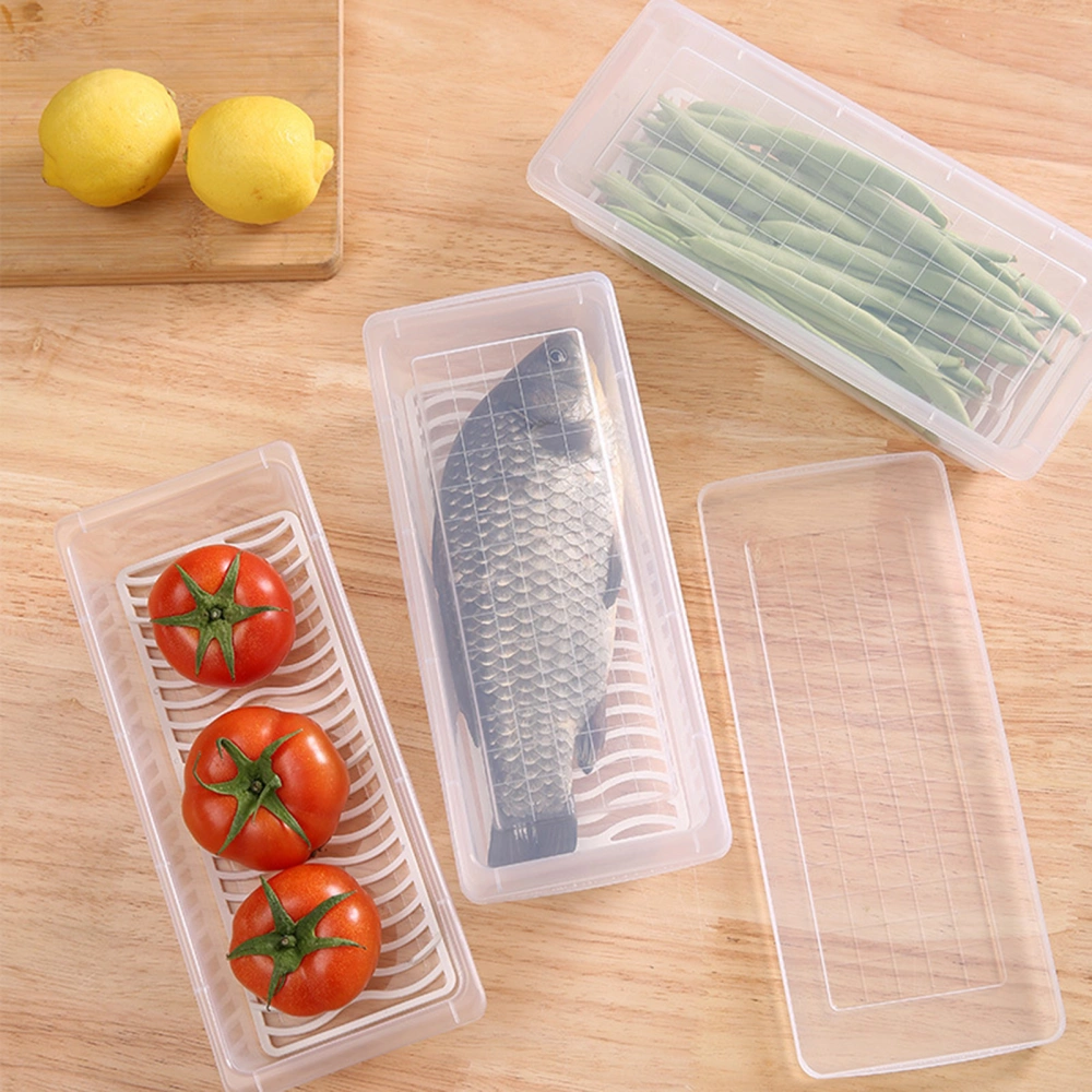 Food Storage Box Rectangular Large Capacity Portable Drainage Divider Fresh-keeping Fridge Box Household Supplies 