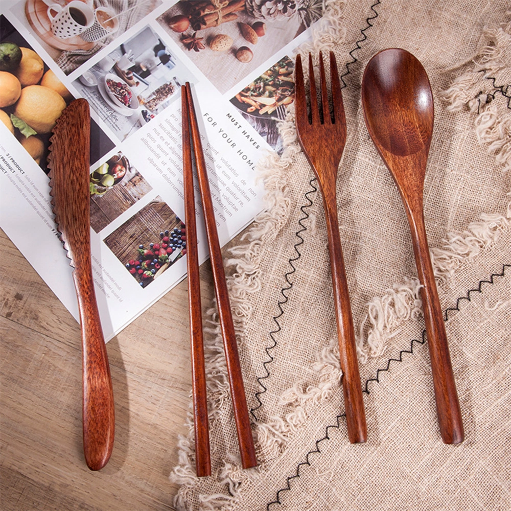 Flatware Sets Japan Style Smooth Surface Ergonomics Handle Spoon Fork Chopsticks Cutter Dining Set for Travel