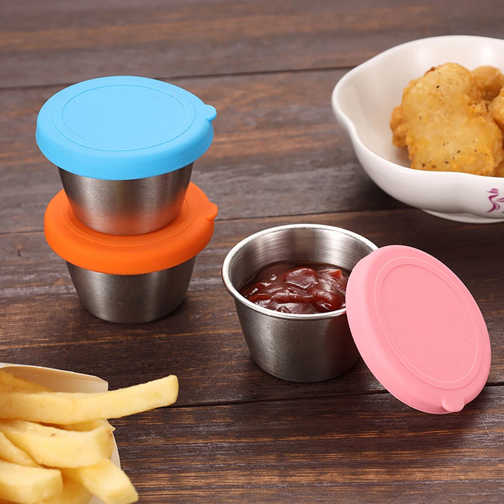 1 Set Dipping Cup with Lid Corrosion Resistant Leak Proof Stackable Tomato Sauce Seasoning Small Dish for Dining Room