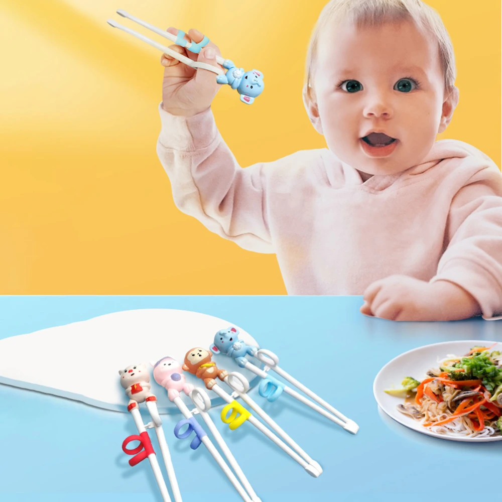 1 Pair Children Chopsticks Food Grade with Ring Smooth Surface Easy to Use Widened Non-slip Chopstick Tips Training Animal Design Toddler Chopsticks for Home