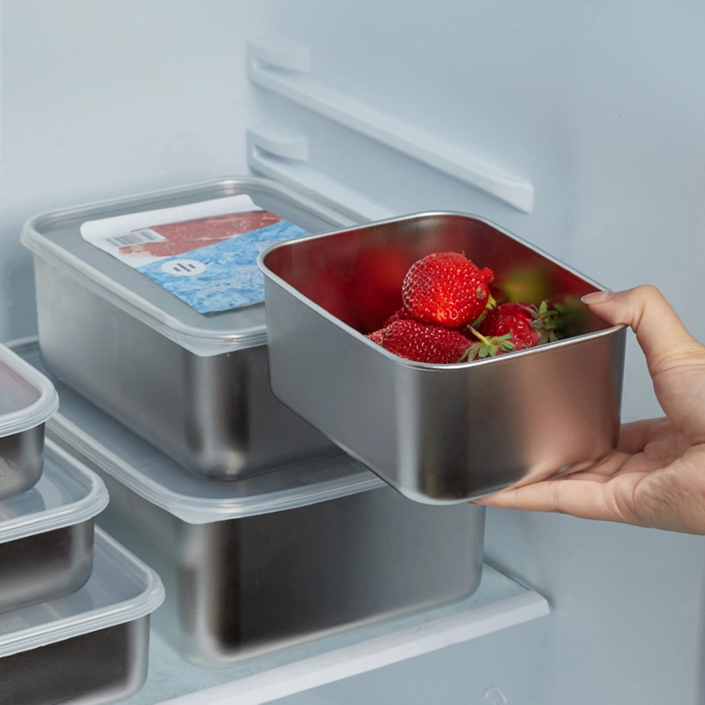 Food Grade Leak-proof Food Container with Clear Lid Insulation Cold Preservation Large Capacity Stainless Steel Freezer Box for Dinning Room