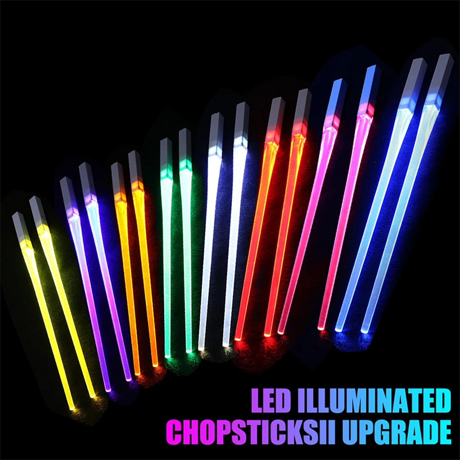 1 Pair Food Chopsticks Reusable Food Grade Smooth Surface Eye-catching LED Illuminated Wear-resistant Lightweight BPA Free LED Luminous Chopsticks Kitchen Tool