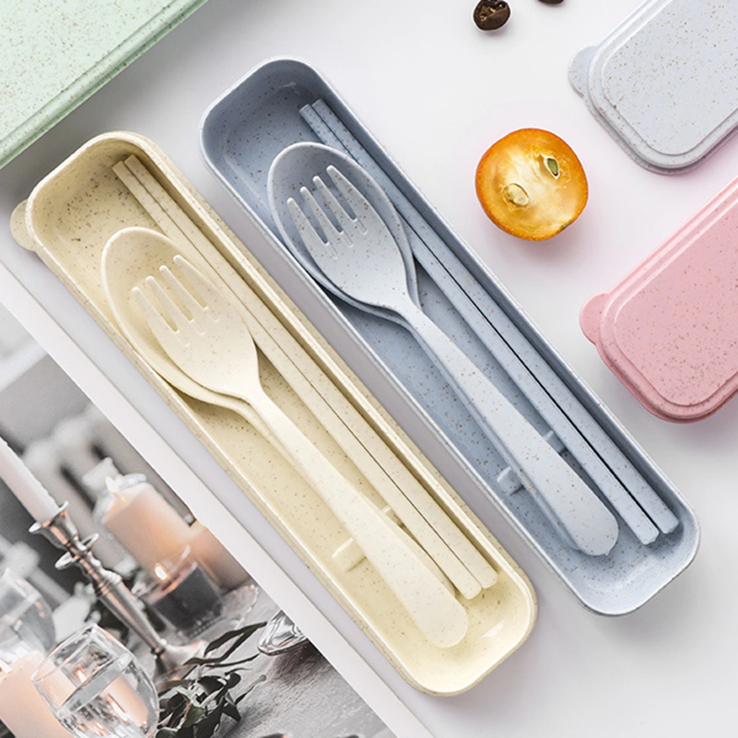 3Pcs/Set Cutlery Set Smooth Surface Environmentally Friendly Burrs-free Non-slip Food Grade Dining Corrosion Resistant Travel Portable Cutlery Spoon Fork Chopsticks for Outdoor
