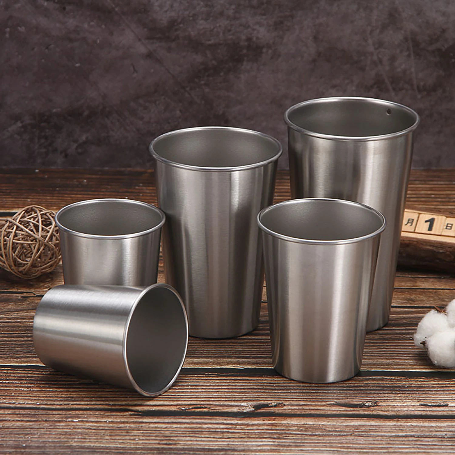 Stainless Steel Cup BPA Free Large Capacity Unbreakable Shatterproof Stackable Storage 3 Sizes Mirror Polishing Beer Cup Office Gift