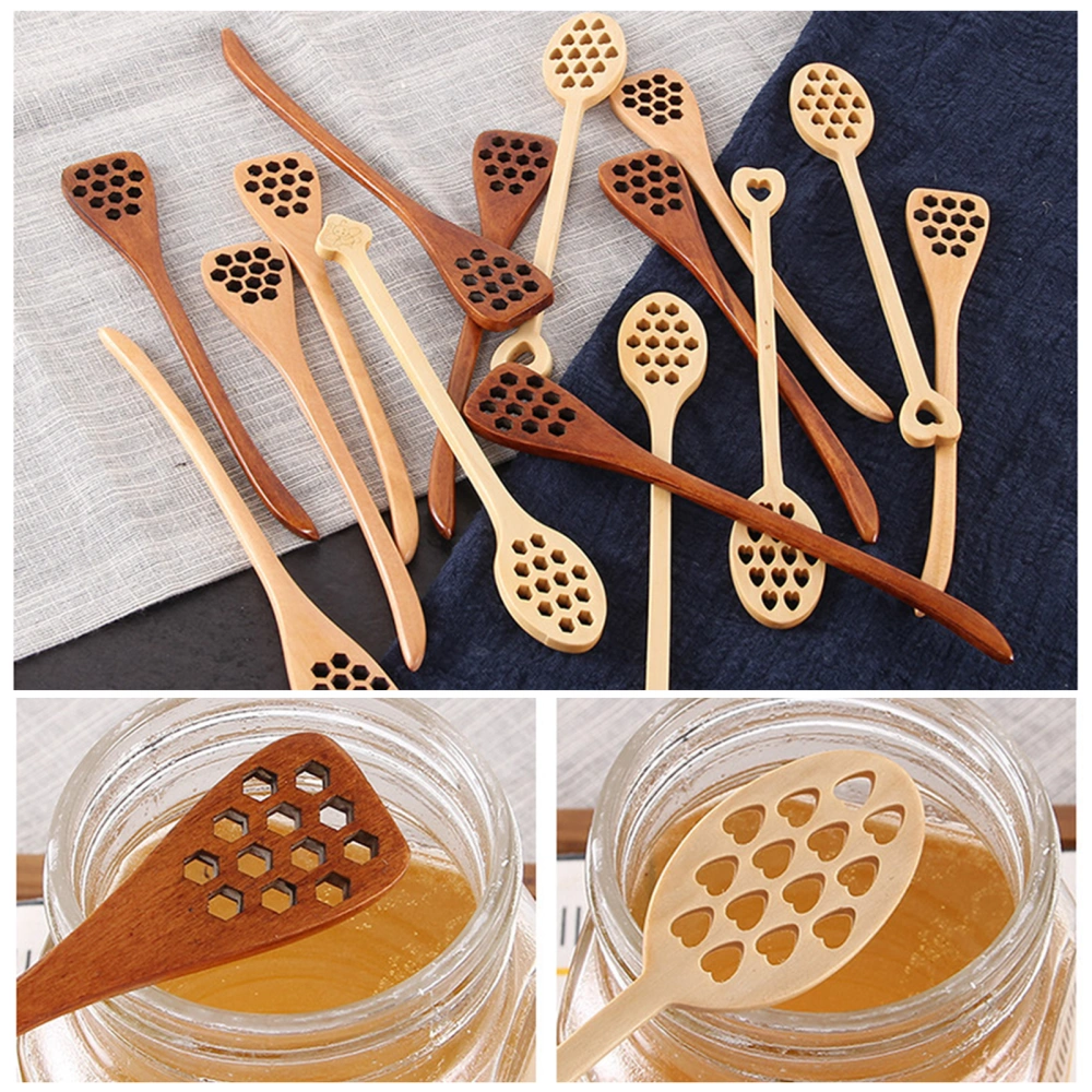 Stirring Spoon Hole Design Long Handle Multi-use Wooden Mixing Stick Tableware Food Grade Honey Coffee Tea Stirring Rod Dessert Spoon Kitchen Supplies