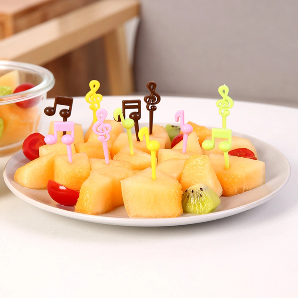 16Pcs Fruit Forks Reusable Food Grade Plastic Musical Note Dessert Cake Toothpicks Lunch Bento Accessories for Dining Room