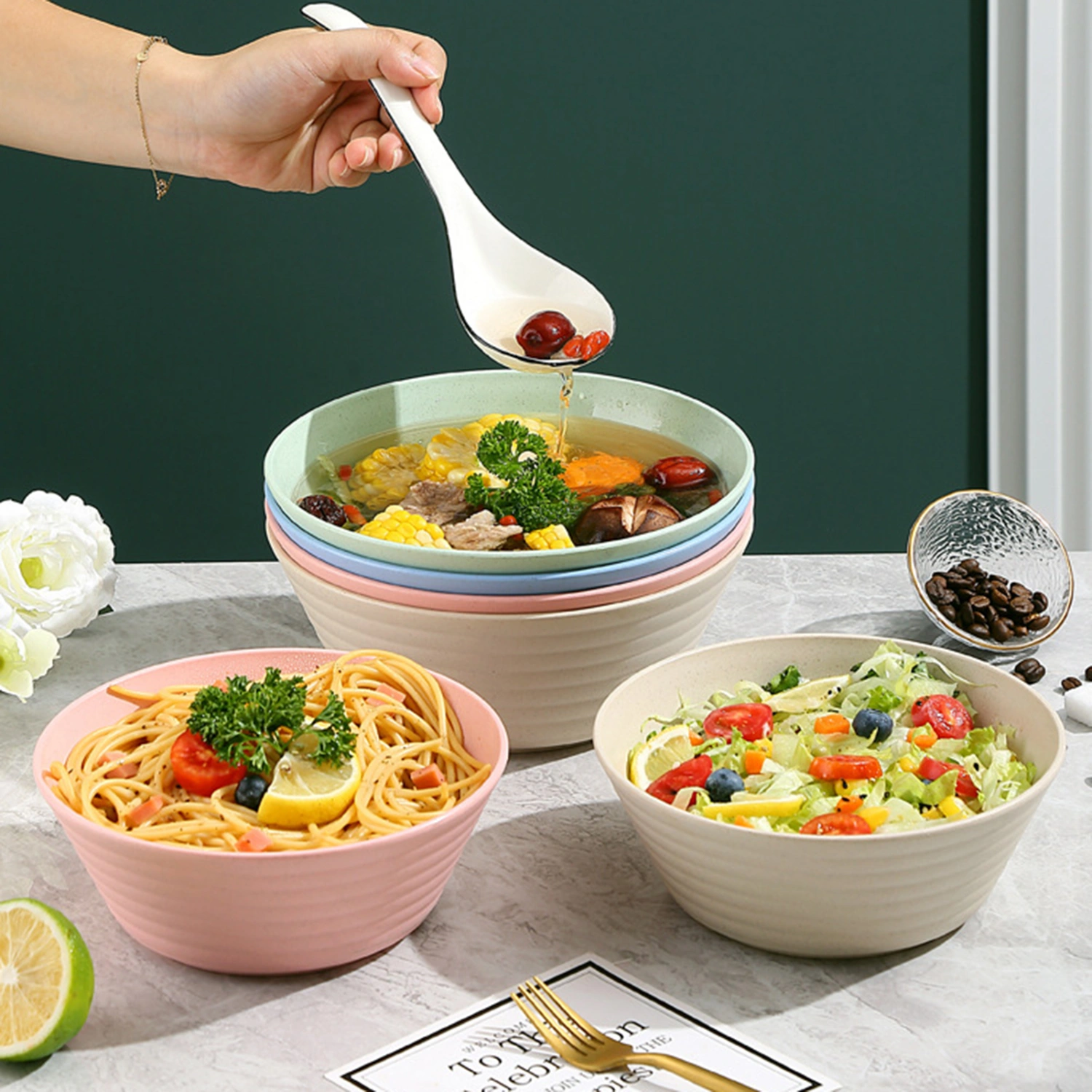 Japanese Instant Noodle Bowl Microwave Dishwasher Safe Large Capacity Stackable Unbreakable Cereal Soup Rice Bowl for Canteen