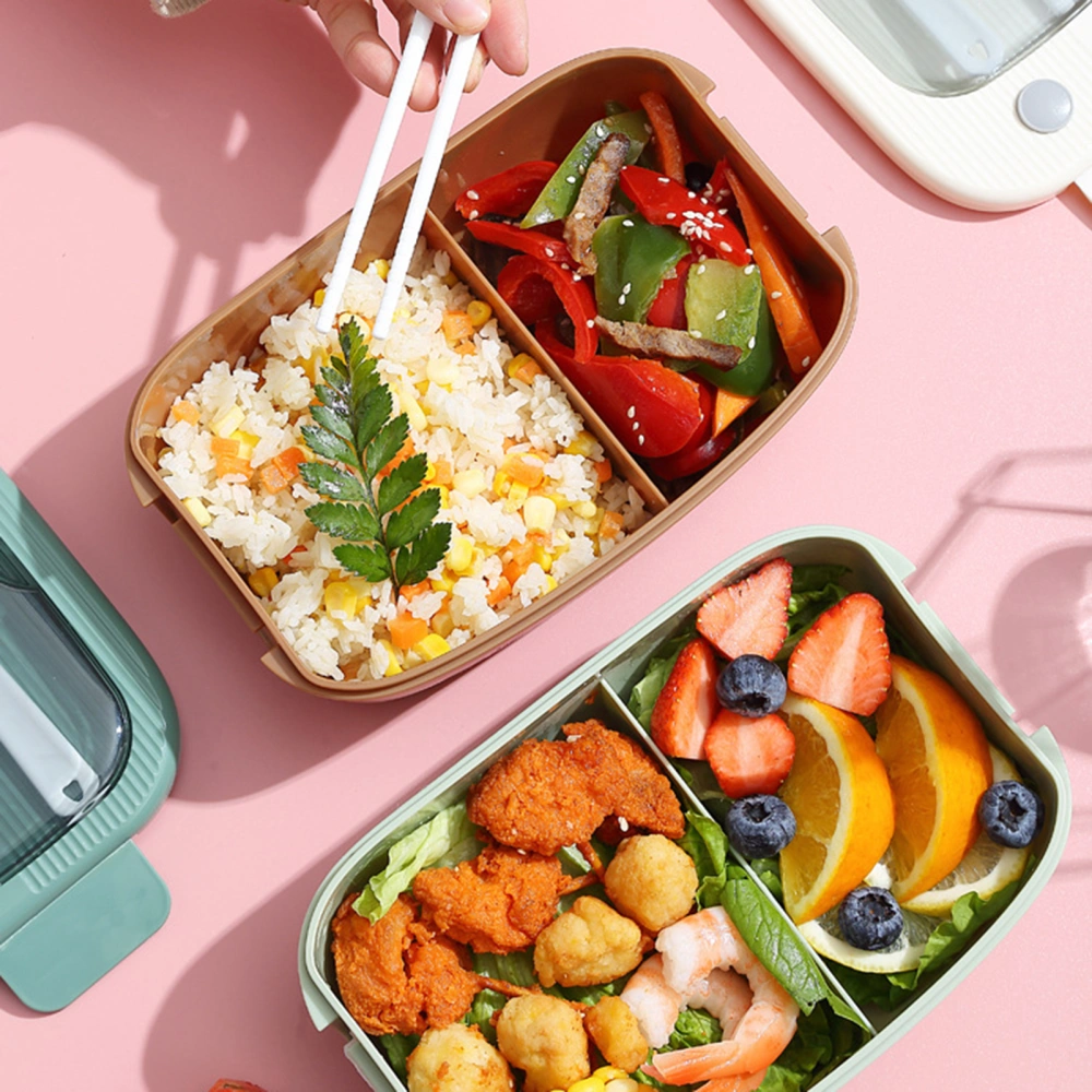 1 Set 1.1L Lunch Box Good Sealing Classify Storing Plastic 2 Grids Bento Food Container with Spoon Fork Daily Use