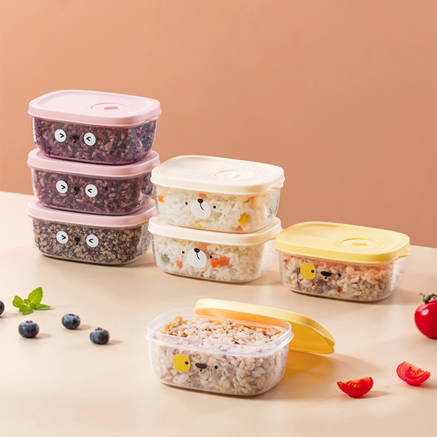 Food Storage Container Transparent No Odor Microwave Box Highly Sealed Oblong Shape Storage Vegetable Cartoon Printing Food Bento Box Freezer Food Storage Box for Home
