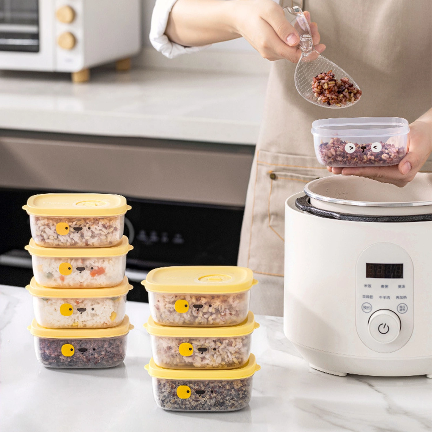 Food Storage Container Transparent No Odor Microwave Box Highly Sealed Oblong Shape Storage Vegetable Cartoon Printing Food Bento Box Freezer Food Storage Box for Home