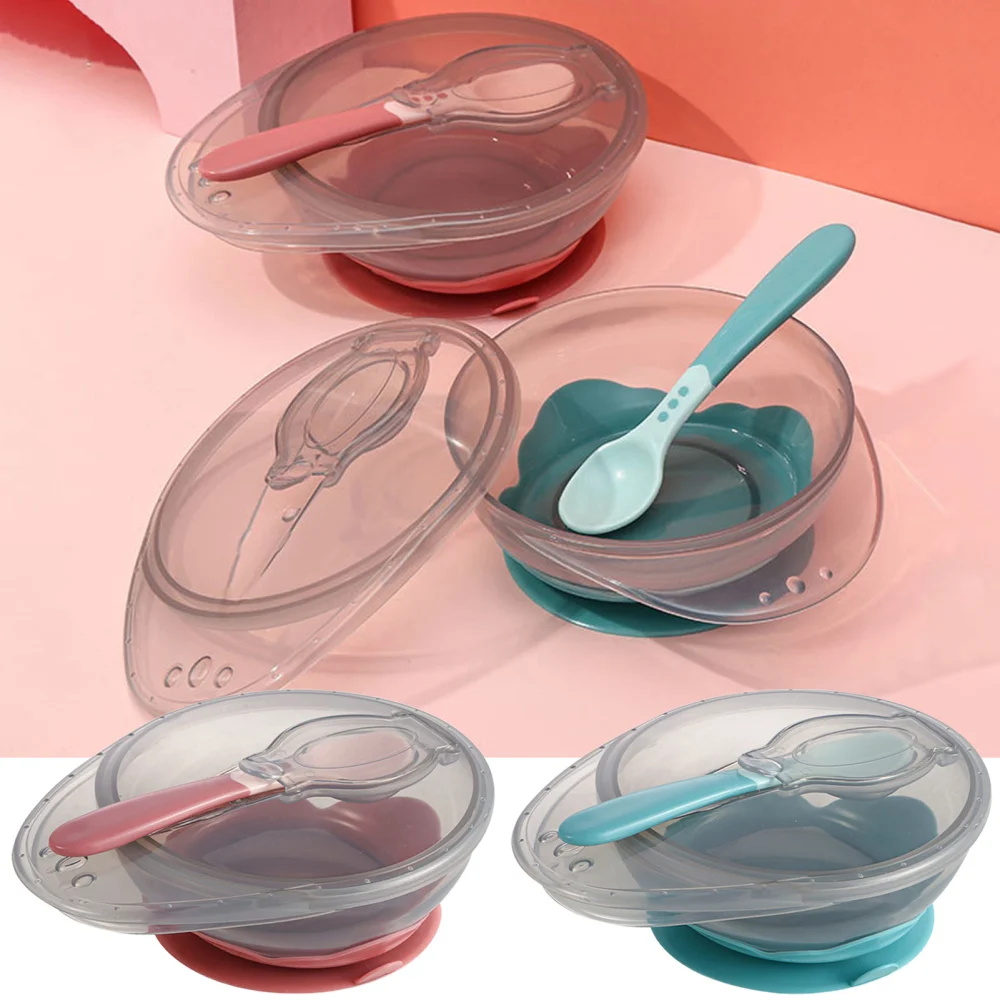 Suction Bowl Anti-scald Handle Non-slip Food-grade Easy to Clean Diet Training Baby Complementary Food Bowl with Spoon Daily Use