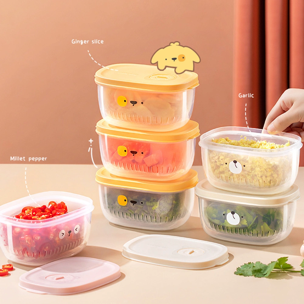 Fridge Storage Box Transparent Food Grade BPA Free Cartoon Pattern Leakproof Fresh-keeping with Lid Refrigerator Fruit Vegetable Container Storage Box for Home