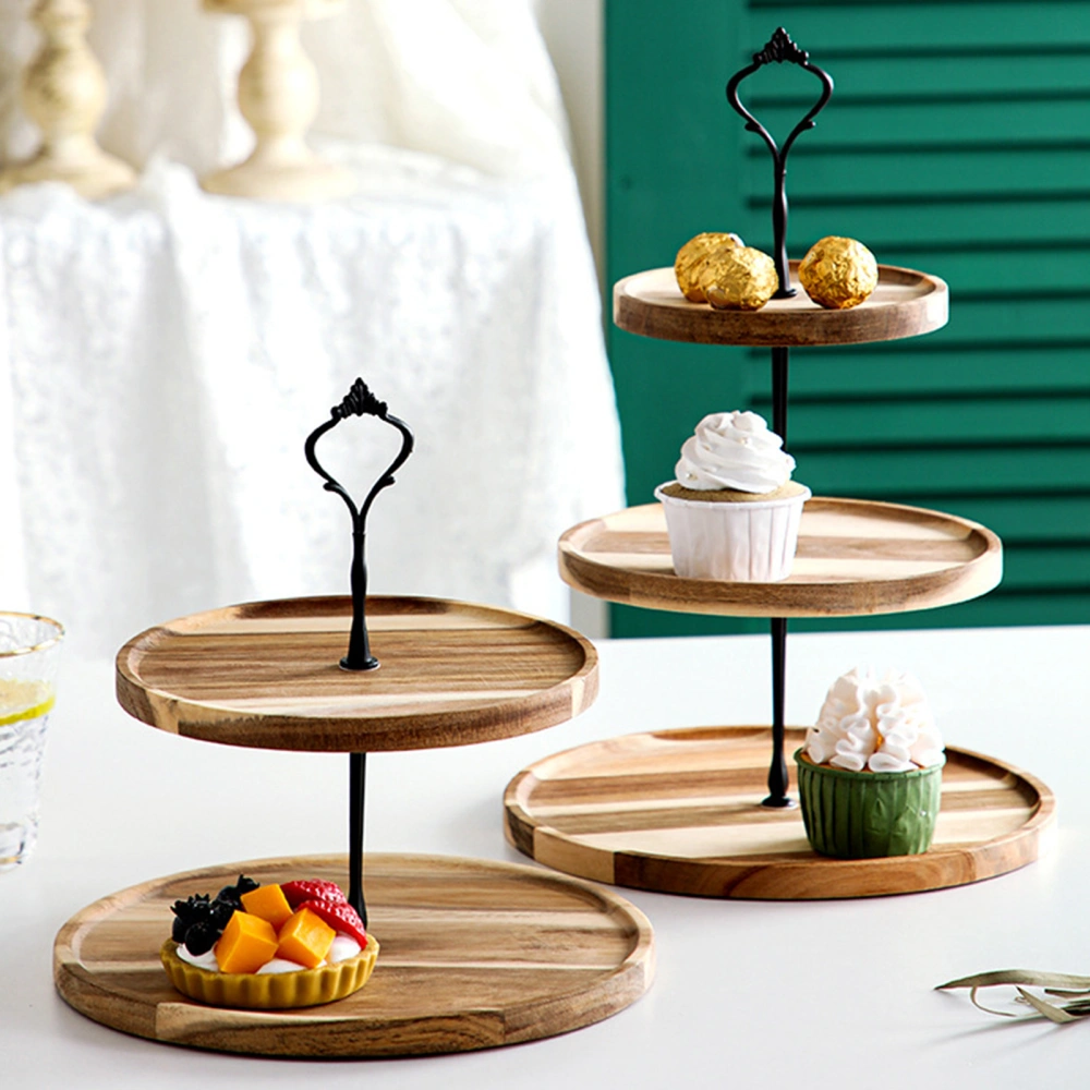 Snack Plate with Handle Removable Wooden Double Triple Layers Cake Stand Tea Party Supplies 