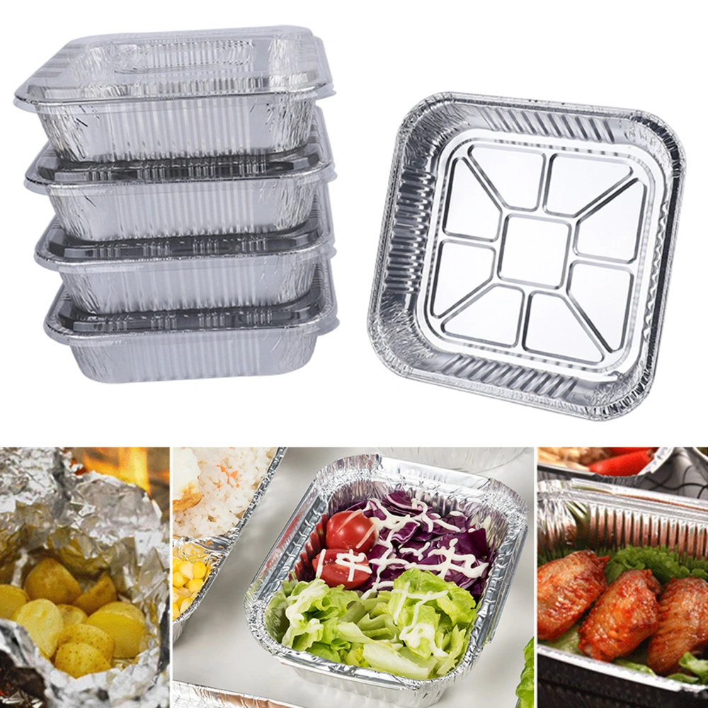 1 Set 1400ML/1500ML/1700ML Foil Pans Disposable Heat Resistant Oil-Proof Non-Stick Multiple Uses Food Container Square Shape Aluminum Foil BBQ Grease Pans for Kitchen