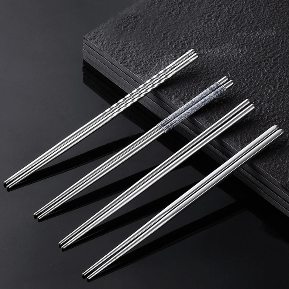 4 Pair Food Chopsticks Reusable Non-slip Stainless Steel Metal Chinese Chop Sticks Tableware Kitchen Tools 