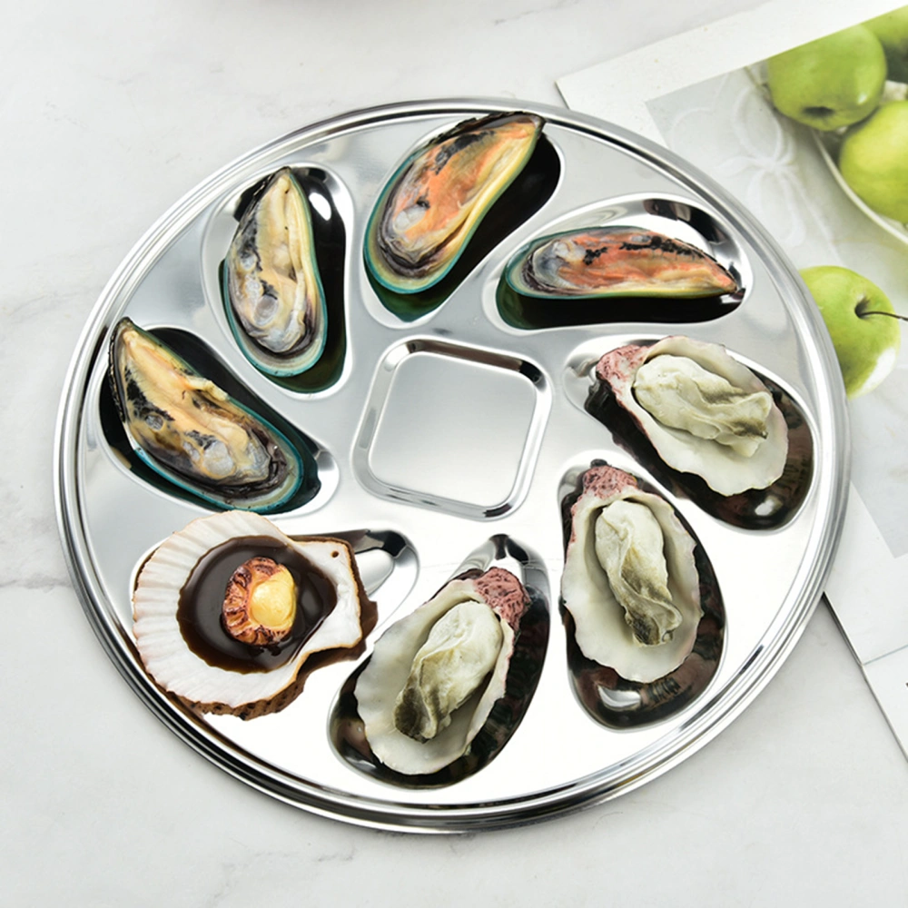 Seafood Plate Multipurpose Food Grade Oyster-shaped Grooves 8 Slots Rust Resistance Oyster Serving Plate for Dining Room