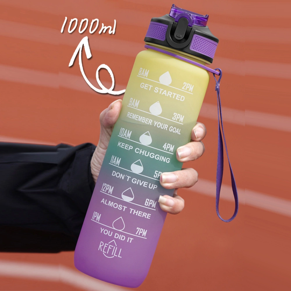 1000ml Water Bottle Leak-proof Gradient Design Food Grade Large Capacity Time Marker Drinkware Plastic Flip Top Lid Water Jug for Sports