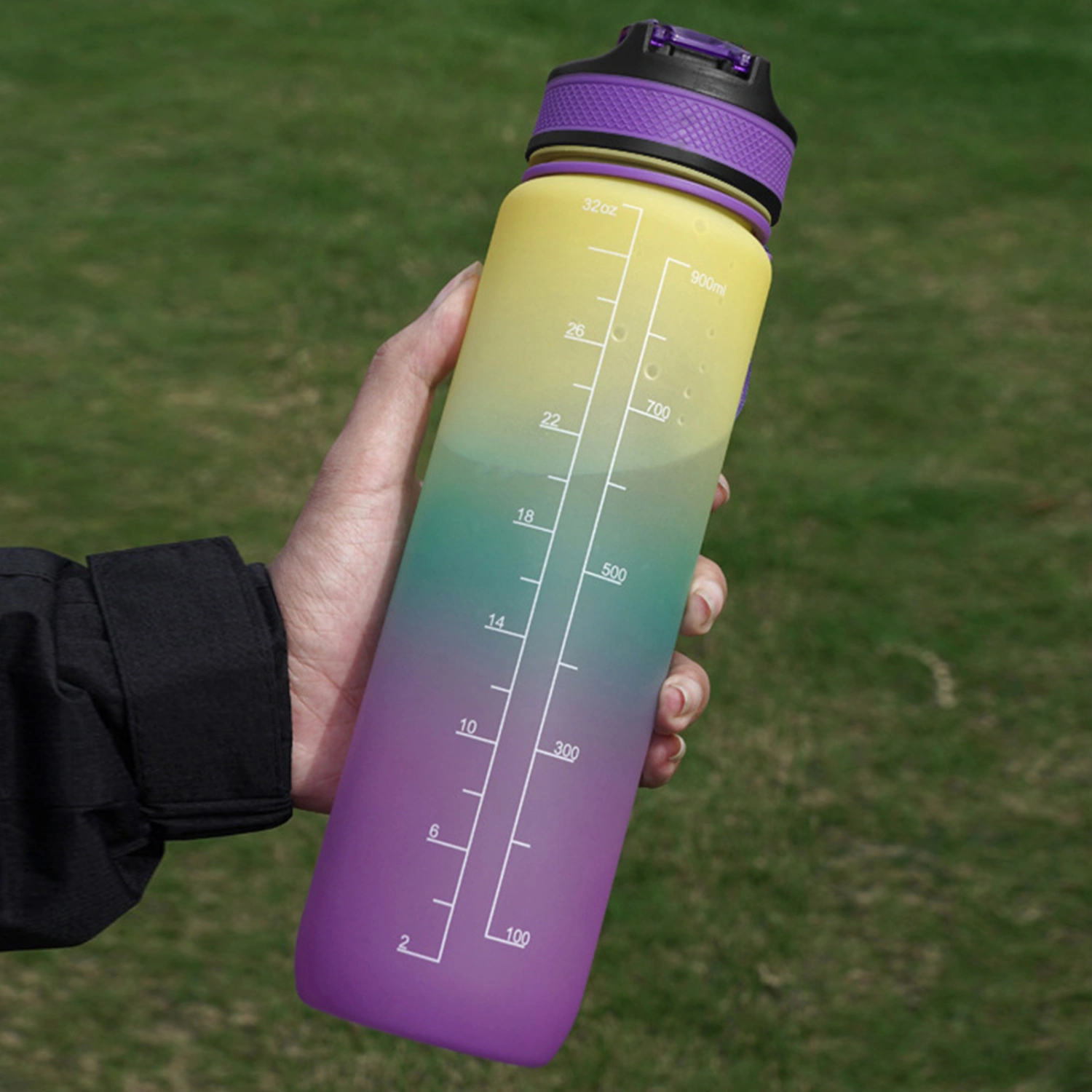 1000ml Water Bottle Leak-proof Gradient Design Food Grade Large Capacity Time Marker Drinkware Plastic Flip Top Lid Water Jug for Sports