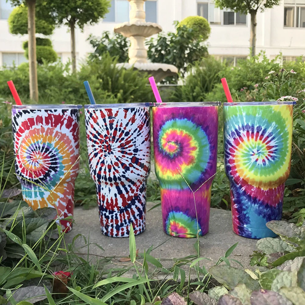 30 oz Water Bottle Heat Preservation Food Grade Leak-proof Tie-dye Stainless Steel Water Cup Outdoor Accessories