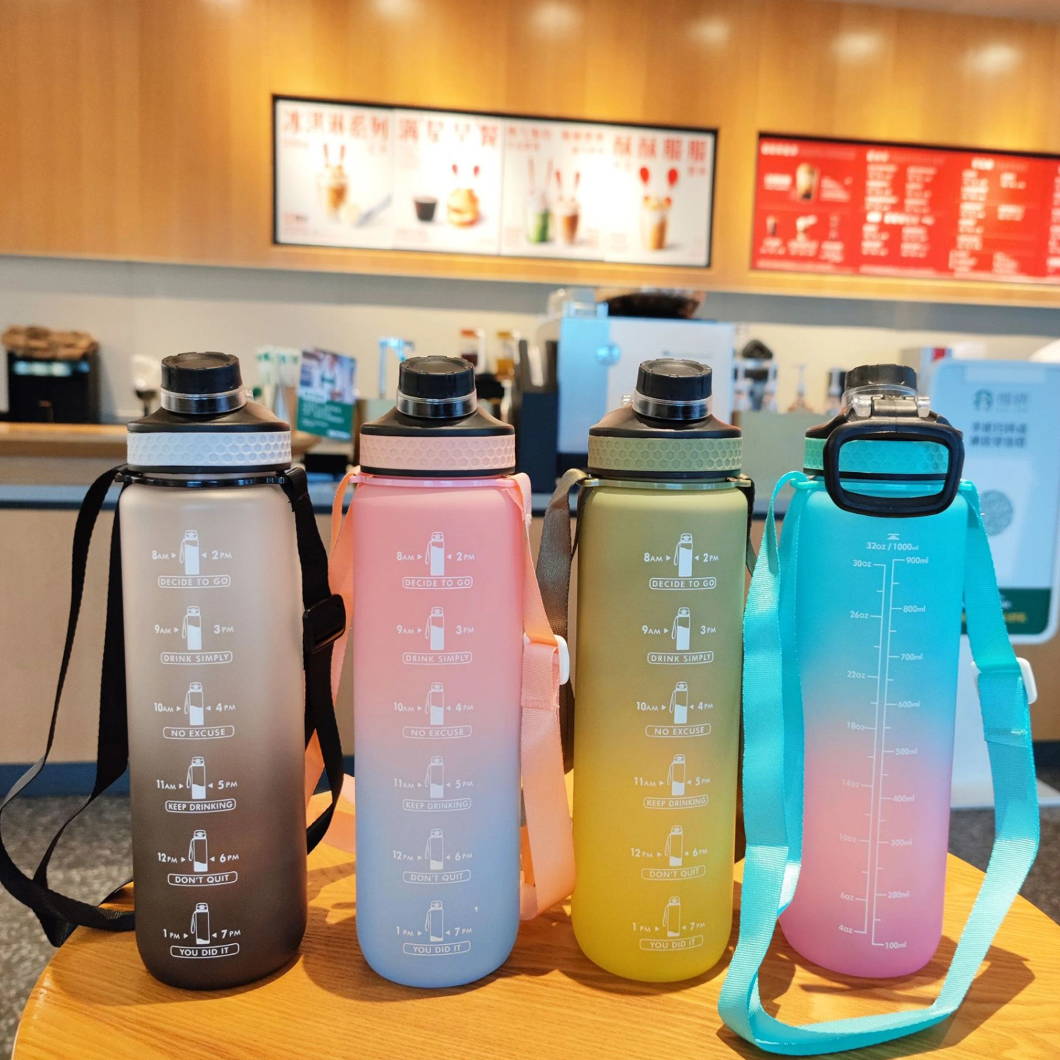 1000ml Drink Bottle Large Capacity Leakproof Broken Resistant with Scale Gradient Color Drinking Portable Handle Fitness Sports Water Jug Outdoor Supplies