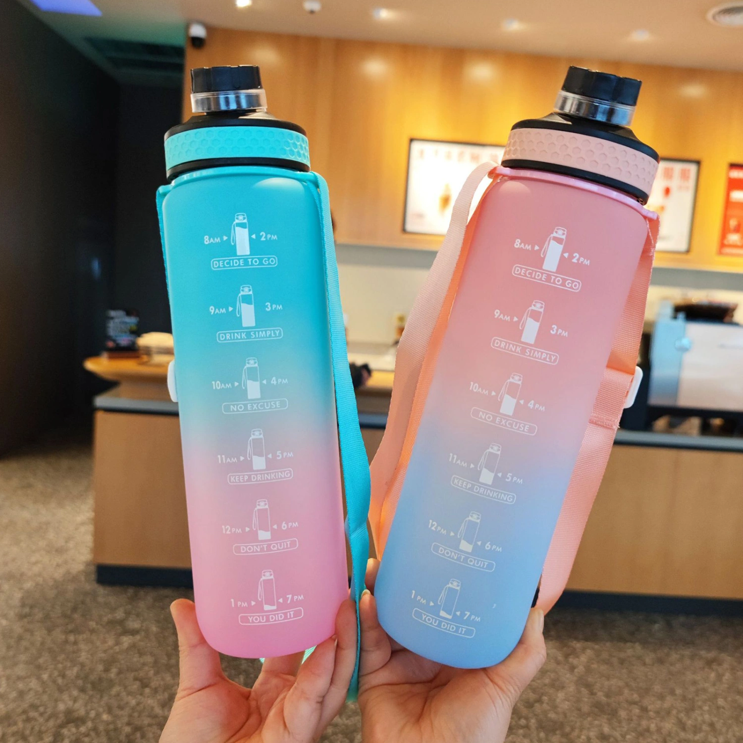 1000ml Drink Bottle Large Capacity Leakproof Broken Resistant with Scale Gradient Color Drinking Portable Handle Fitness Sports Water Jug Outdoor Supplies