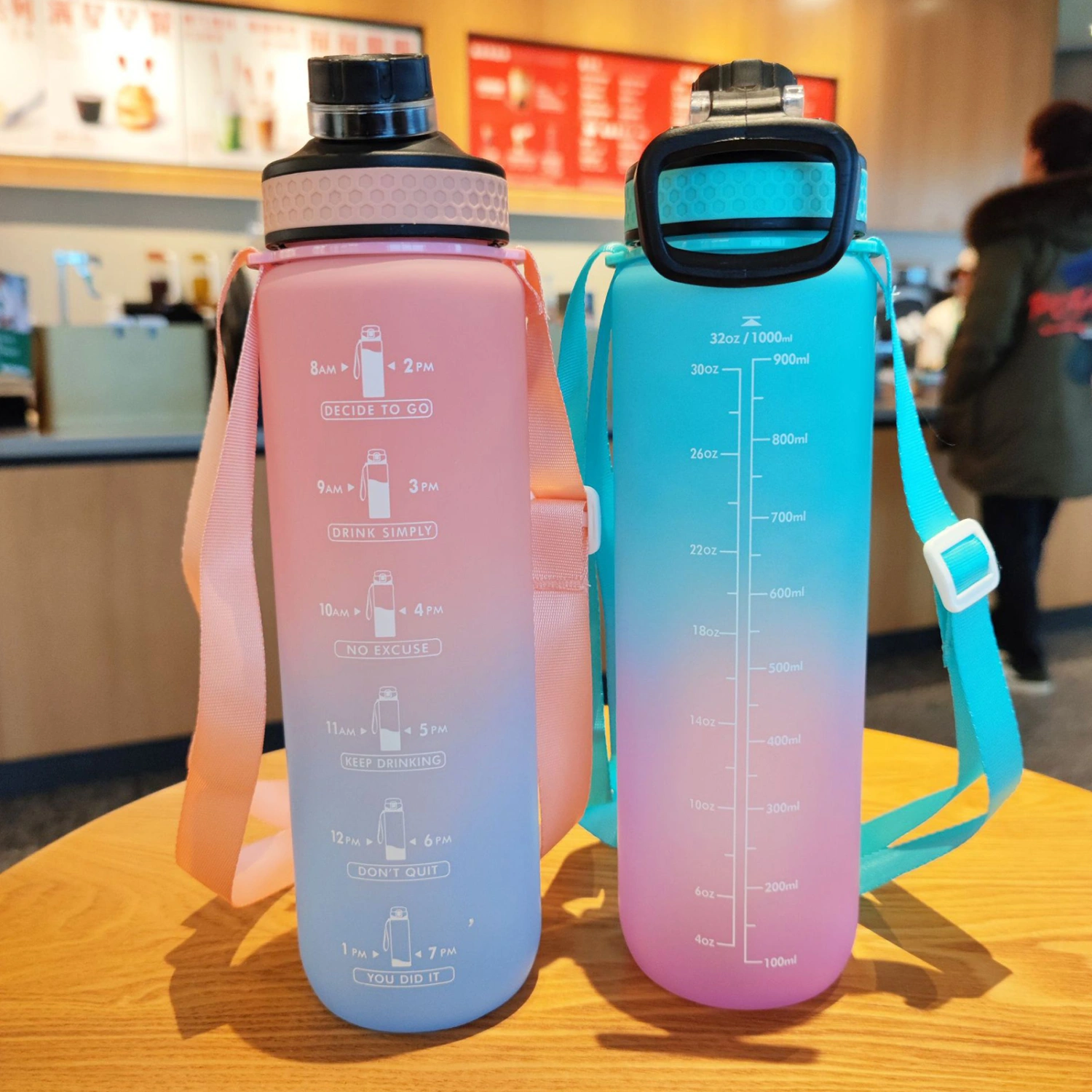 1000ml Drink Bottle Large Capacity Leakproof Broken Resistant with Scale Gradient Color Drinking Portable Handle Fitness Sports Water Jug Outdoor Supplies