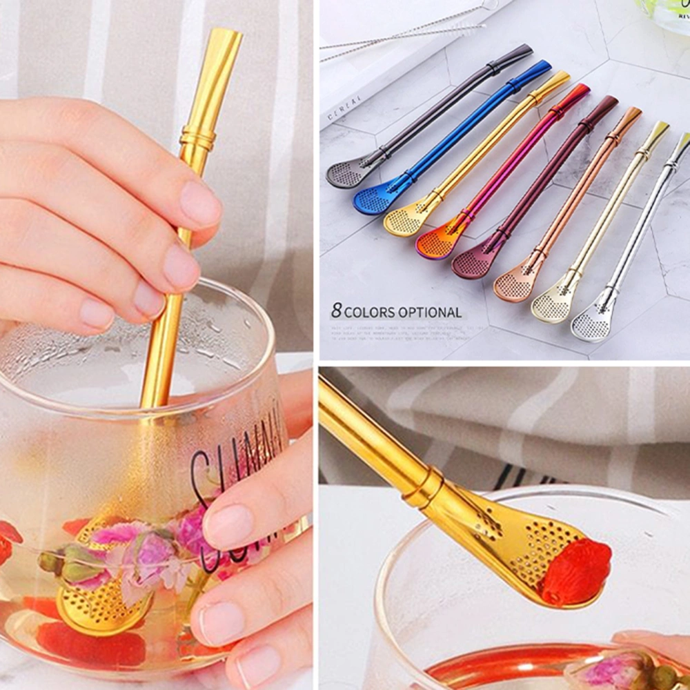 Straw Filter Spoon 304 Stainless Steel Food Grade 2 in 1 Long Handle Reusable Filtering Heavy Duty Milk Tea Coffee Straw Spoon Kitchen Supplies