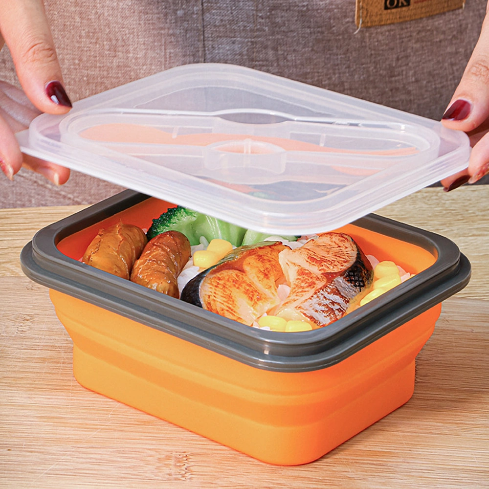 1 Set 600/700ml Lunch Box Foldable Microwaveable Silicone School Students Portable Food Container with Spoon for Office