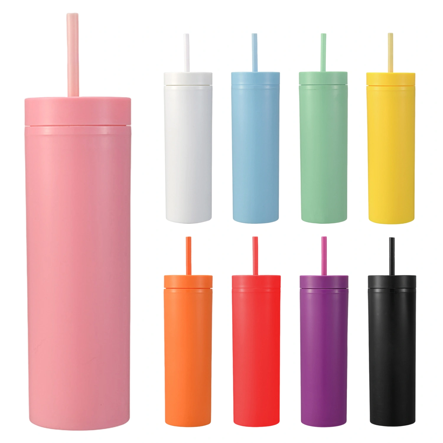 1 Set 16OZ Straw Cup Large Capacity Matte Cup Body Good Sealing Leak-proof with Lid Milk Coffee Juice Mug Drinking Straight Cup Home Supply