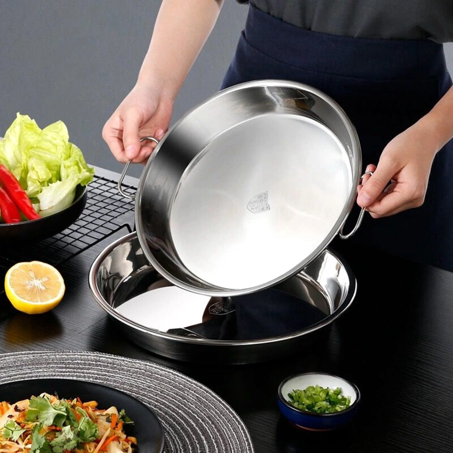 Steamer Pan Dual Handle All-in-one Bake Food Grade Portable Kitchen Cold Noodle Making Plate Daily Use