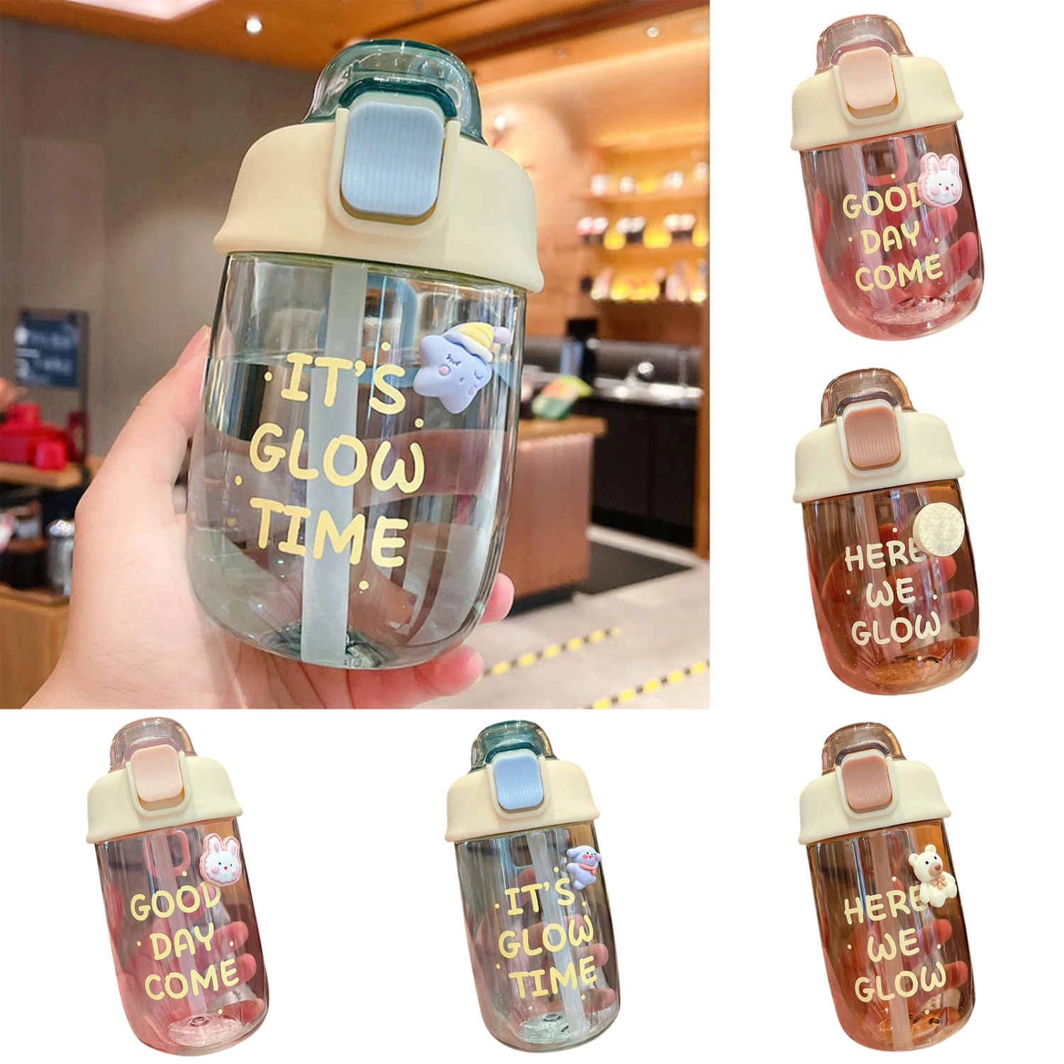400/500ml Water Bottle with Straw Leakproof Transparent Large Capacity Portable Travel Sports Drinking Cup Kettle Outdoor Supplies