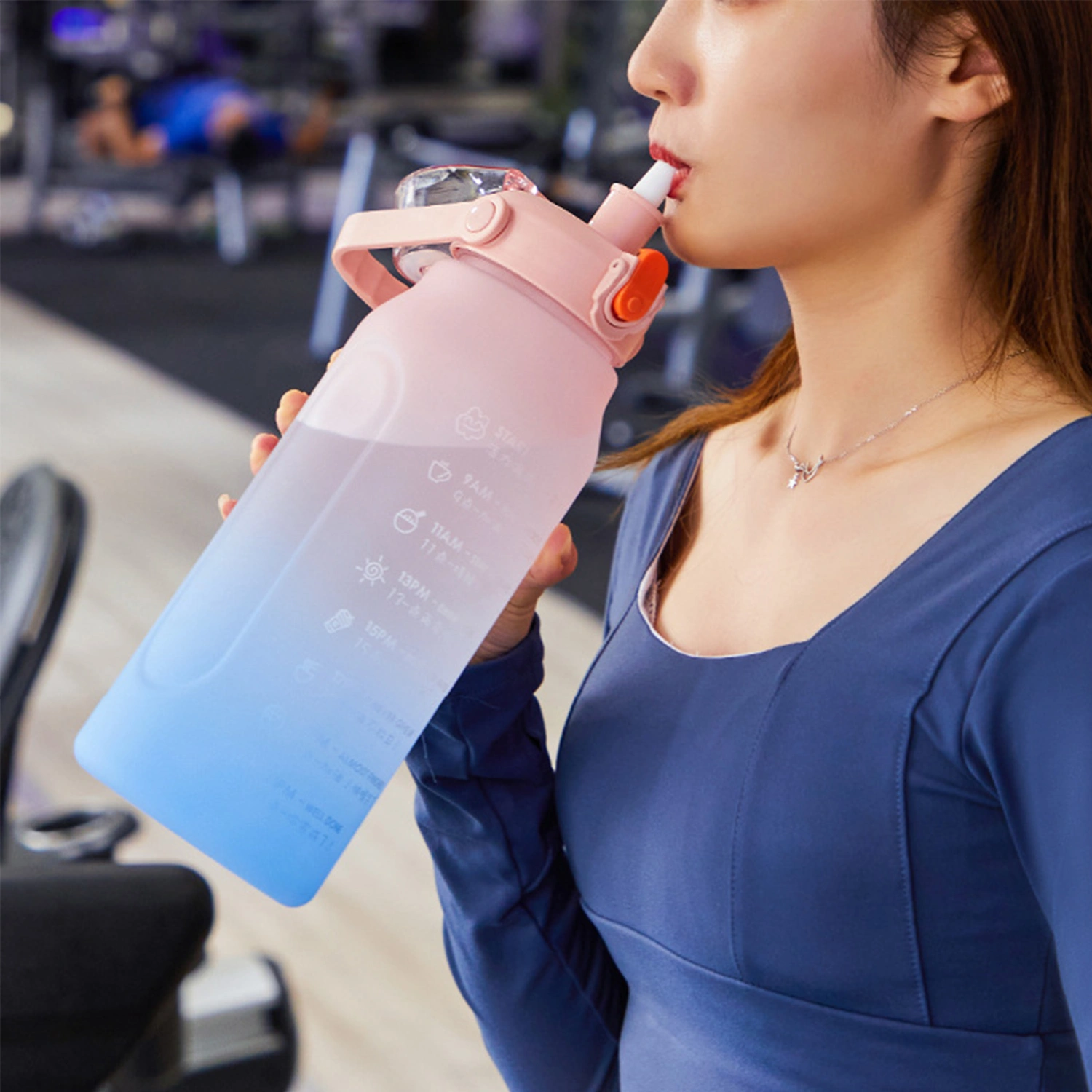 1500/2000ML Sports Water Bottle Large Capacity Straw Gradient Color Frosted Leakproof Handle Fitness Water Cup Outdoor Supplies