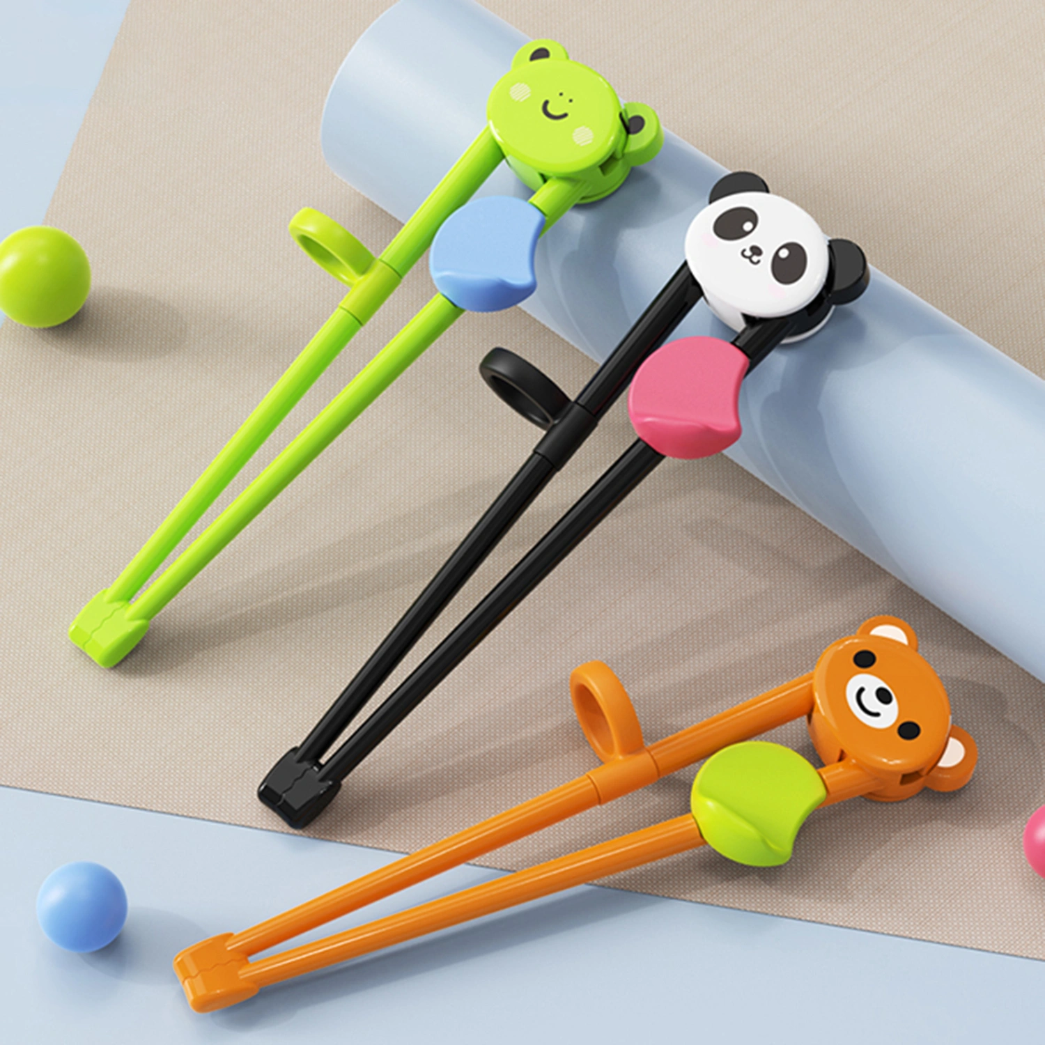 1 Pair Training Chopsticks Comfortable Grip Chewable Ergonomic Design Widen Head Cartoon Eating Train Easy to Clean Cute Bear Kids Food Grade Learning Chopsticks Kitchen Utensils