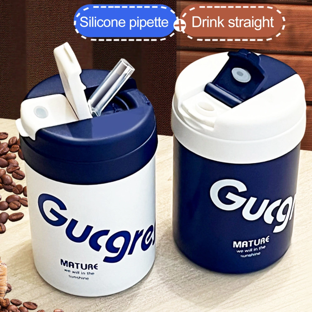 420ml Portable Insulated Cup with Straw Stainless Steel Office Thermal Mug Coffee Cup Daily Use