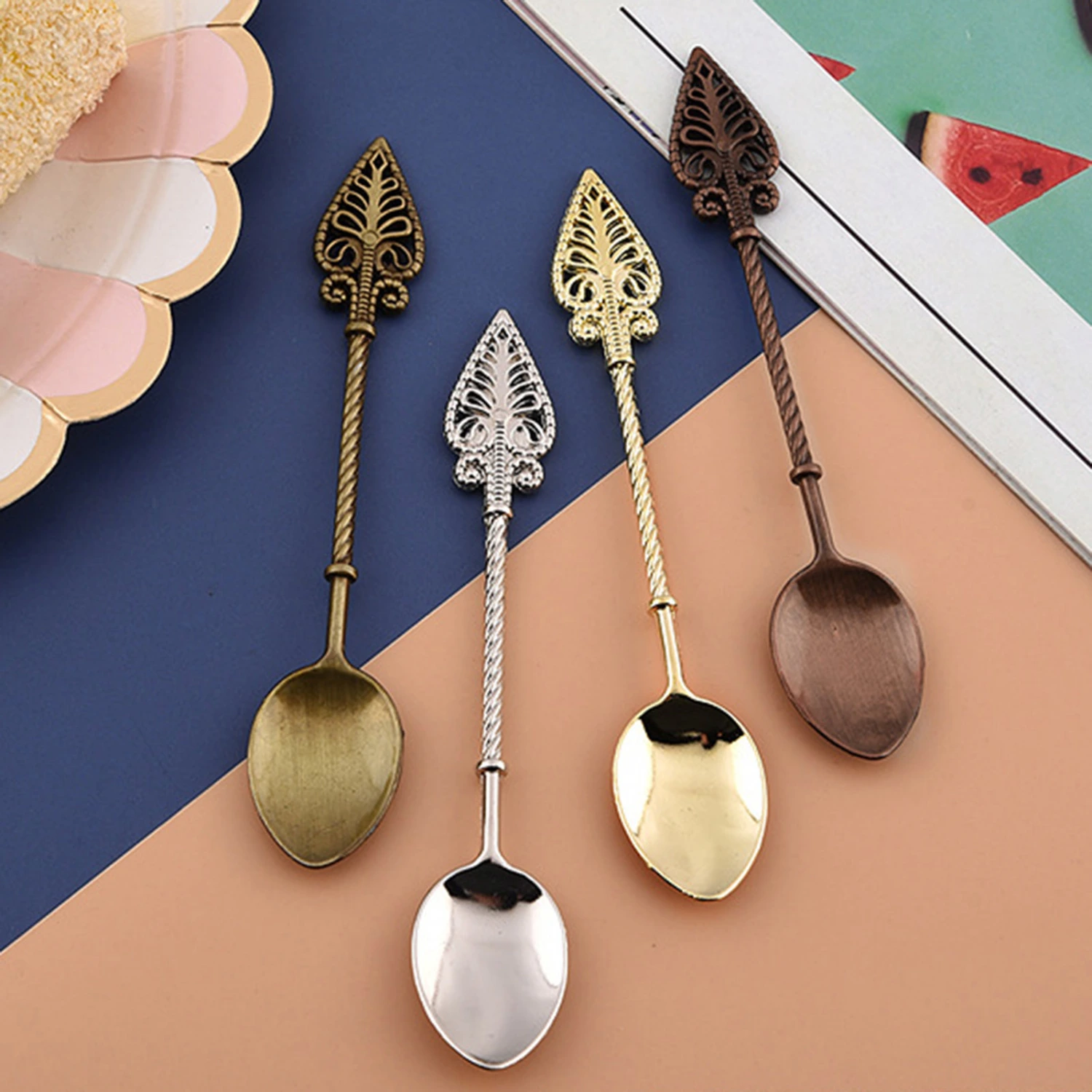 Jam Spoon Heat Resistant Hollow Out Multifunctional No Odor Comfortable Grip Dinning Vintage Flower Carving Soup Spoon Tableware