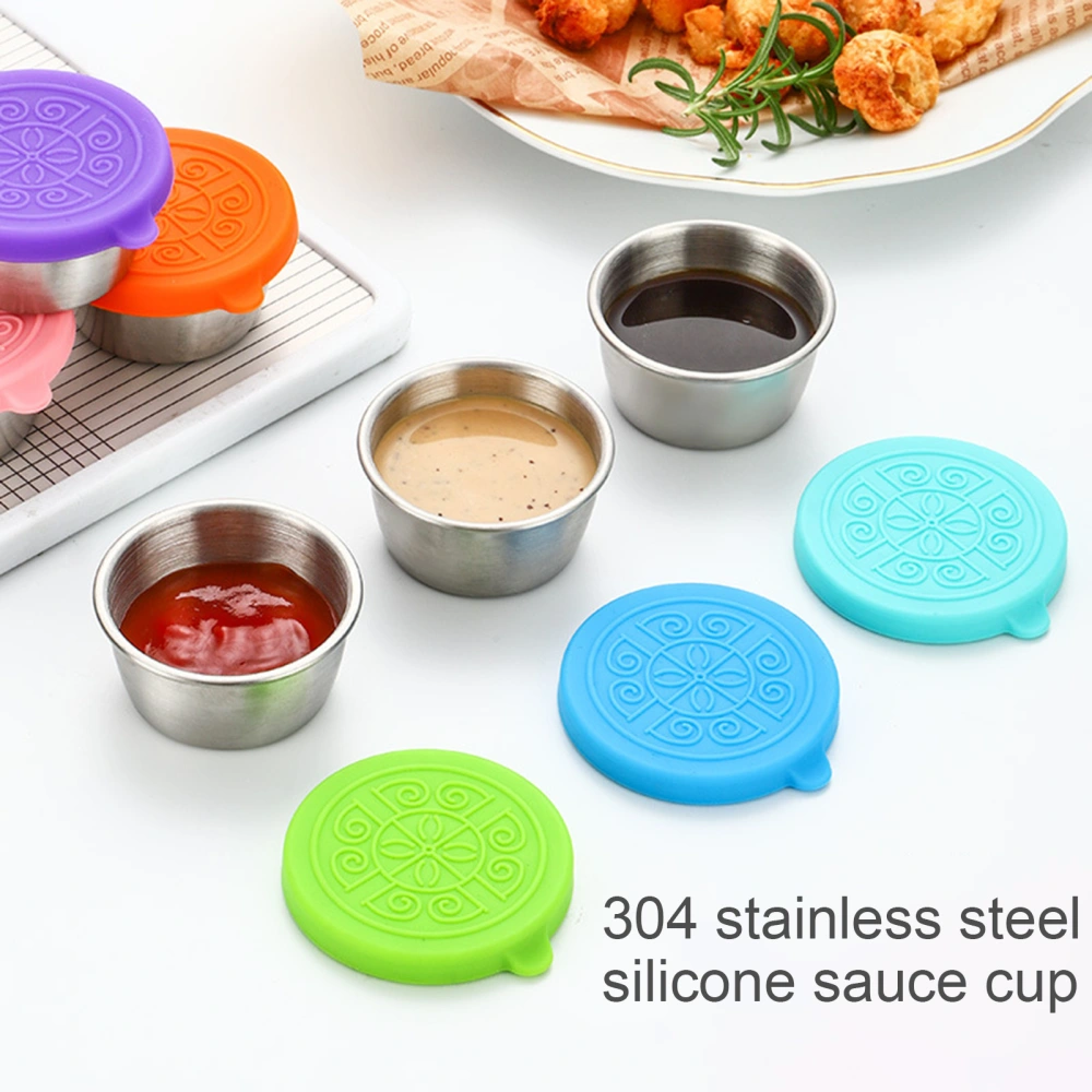 1 Set 40ml Sauce Cup with Silicone Lid Good Sealing Leakproof Outdoor Picnic Portable Salad Dressing Container Daily Use