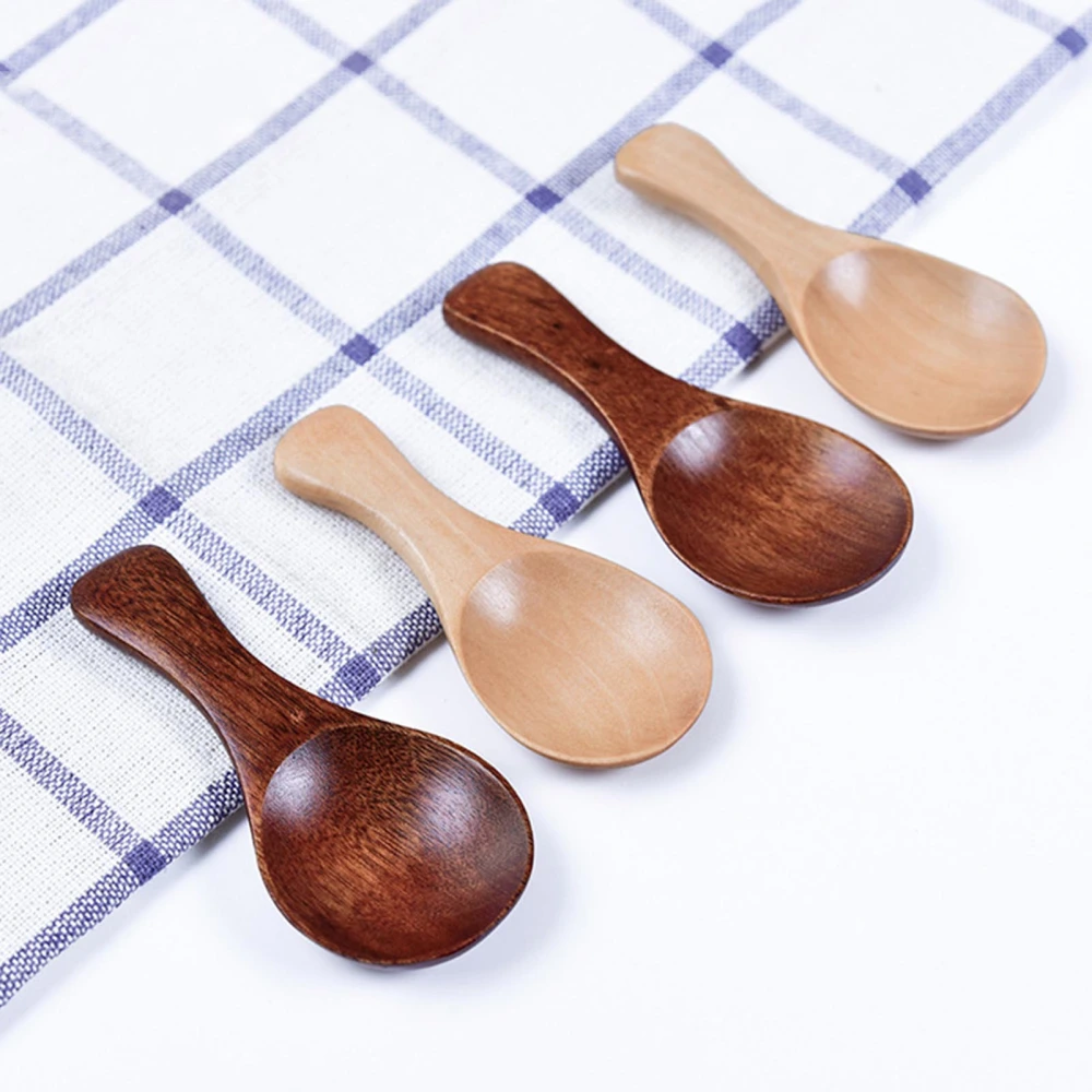 4Pcs/Set Short Handle Smooth Food Grade Children Spoons Mini Kitchen Spice Condiment Wooden Spoons Kitchen Gadgets