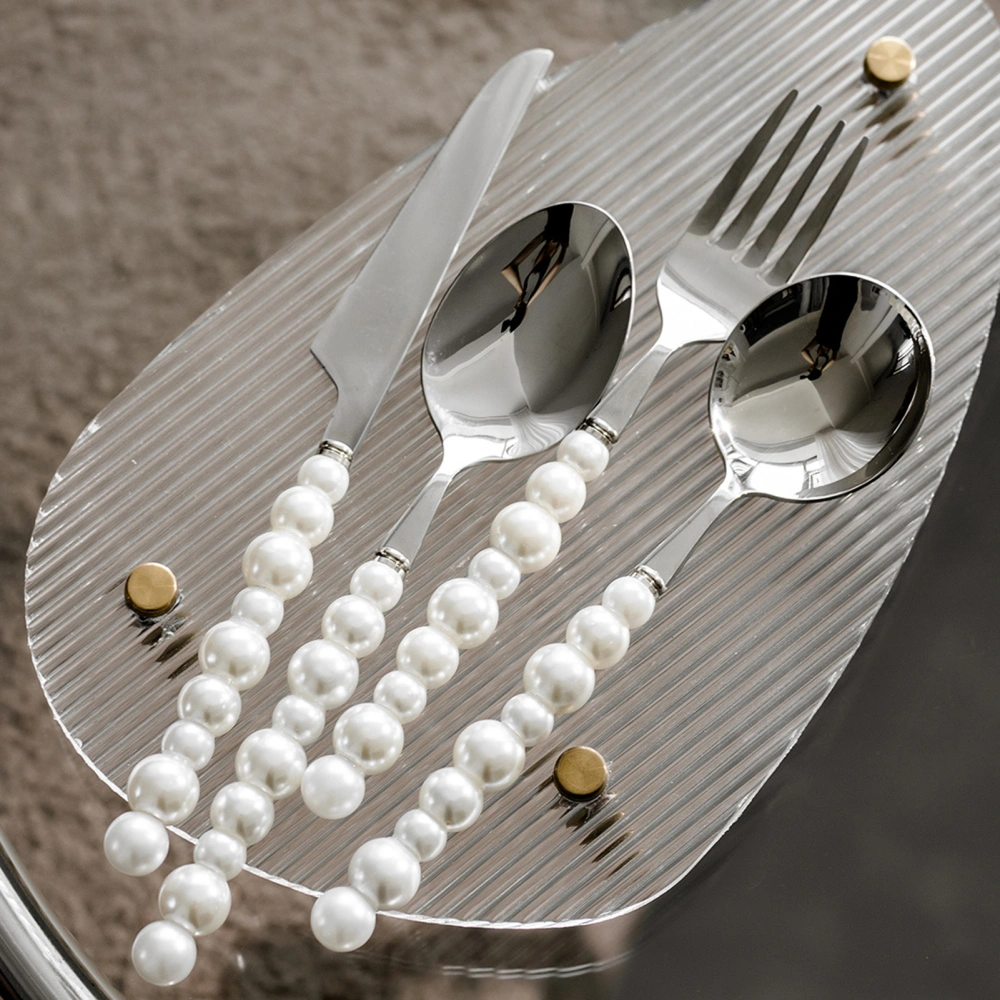 Dinner Spoon Exquisite Delicate Anti-rust Reusable Dining High Hardness Stainless Steel Faux Pearl Cutter Cutlery Restaurant Accessories