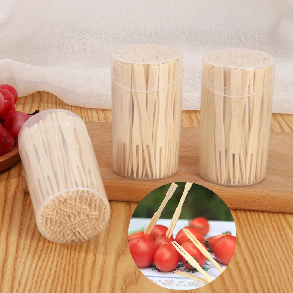 1 Box Fruit Sticks Solid Color Natural Bamboo Sharp Disposable Anti-slip Pick Fruit Food Grade No Harm Outdoor Snack Forks Banquet Fruit Forks