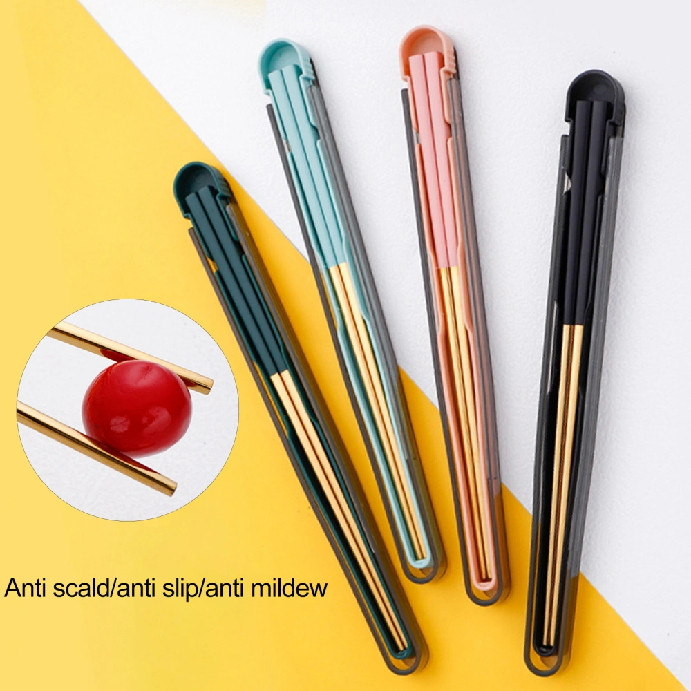 1 Set Food Chopsticks BPA Free Non-Slip Rust-proof Corrosion Resistant Mirror Polish Food Pick Stainless Steel Chopsticks Tableware with Folding Storage Box for Office