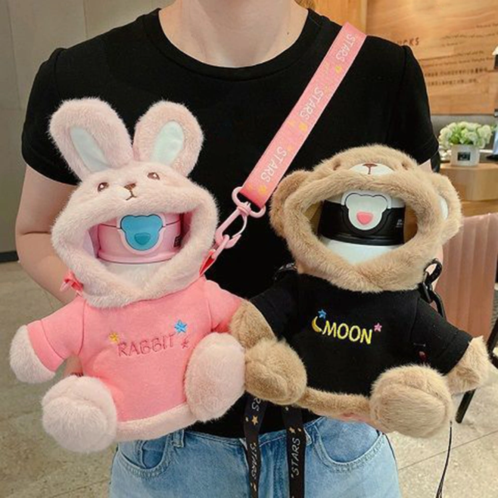 450ML Girls Cup Lovely High Capacity Environmentally Friendly Plush Cover Cartoon Animal Style Keep Warm Stainless Steel Heat Preservation Straw Drinking Cup Christmas Gift