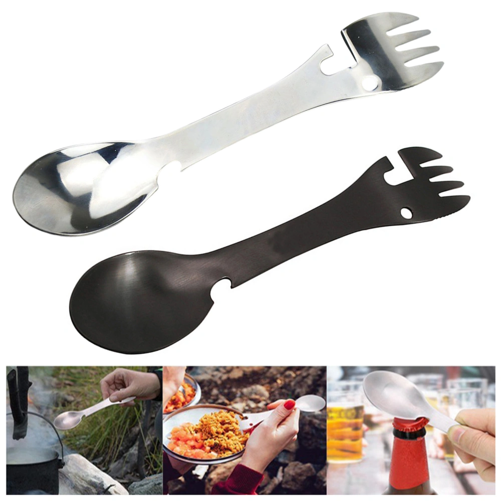 Spork Heat Resistant Anti-slip Handle Anti-scalding Rust-proof High Hardness Tableware Double-end 5 in 1 Picnic Camping Spork Kitchen Gadget