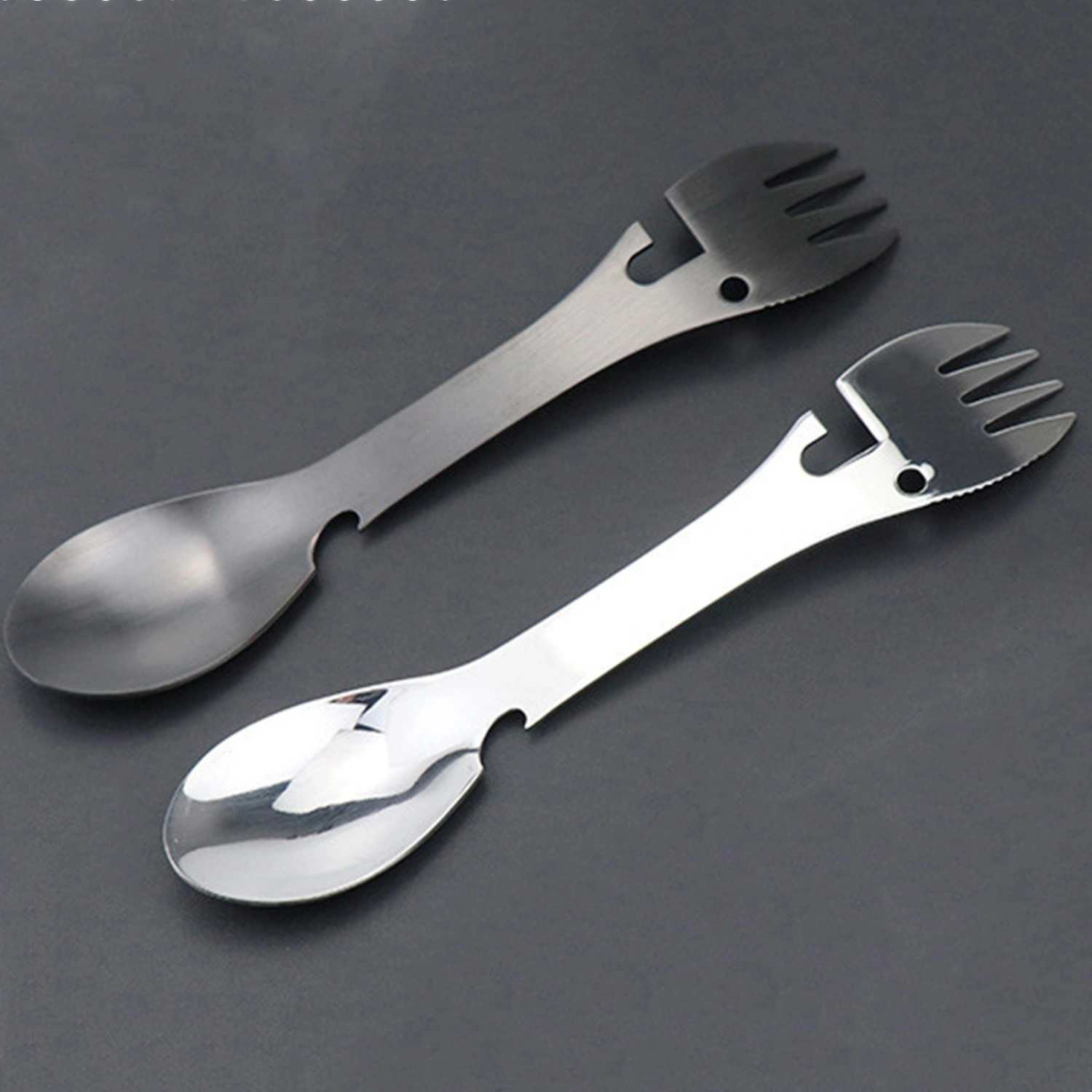 Spork Heat Resistant Anti-slip Handle Anti-scalding Rust-proof High Hardness Tableware Double-end 5 in 1 Picnic Camping Spork Kitchen Gadget